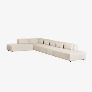 6-delige Modulaire Hoekbank Met Dubbele Chaise Longue Fogler Linnen Fluweel Linnenbeige - Sklum
