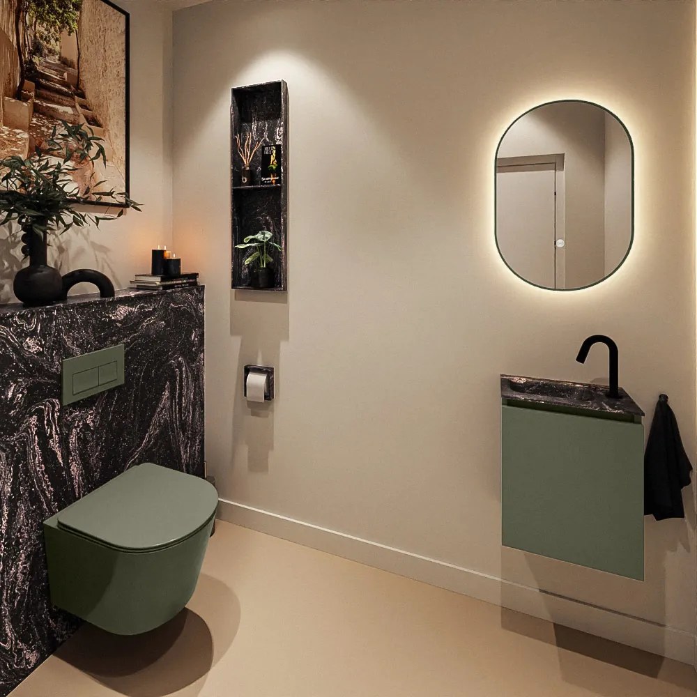 Mondiaz Ture DLux toiletmeubel 40cm army met wastafel lava links met kraangat