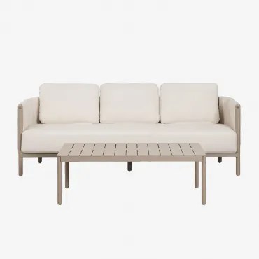 Boleni Tuinset Met 3-zits Bank In Bouclé En Aluminium Salontafel Bouclé Gardeniawit - Sklum