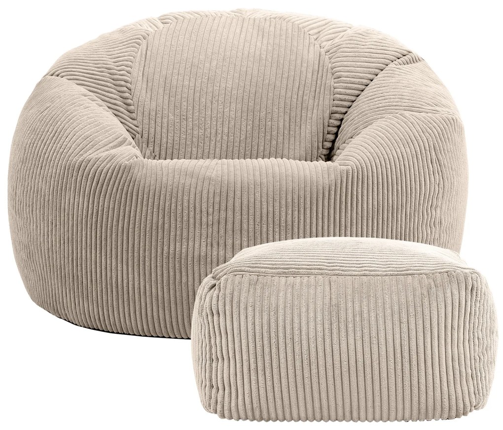 Cloudy Zitzak Corduroy + Poef - Beige