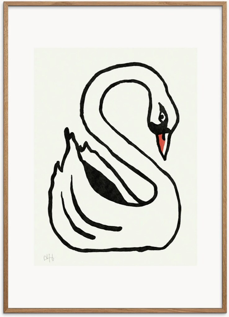Ingelijste poster Swan van eikenhout