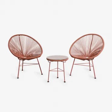 Tuinset Met 2 Fauteuils En Bijzettafel Van Staal En Synthetisch Riet New Acapulco Rode Dakpan - Sklum