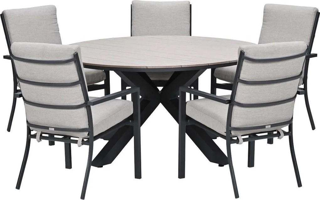 Garden Impressions Senja tuinset 7-delig sandstone - Tulli tuintafel Ø148x75 cm light teak vironwood