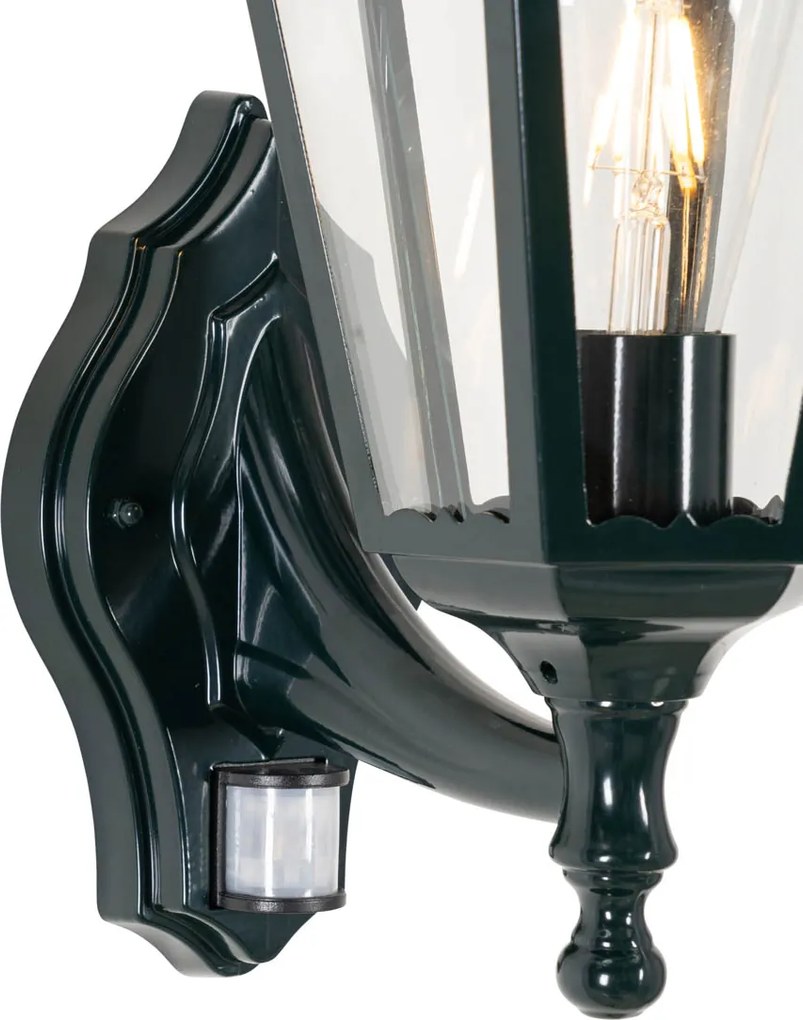 Buiten wandlantaarn donker groen met bewegingssensor IP44 - New Orleans up