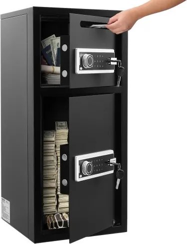 VEVOR Elektronische Kluis, Dubbele Deur, 93,45 L, met Elektronisch Toetsenbord, Anti-diefstalvoorziening, Digitaal Veiligheidsslot met Sleutel, Stortingssleuf, Zwart