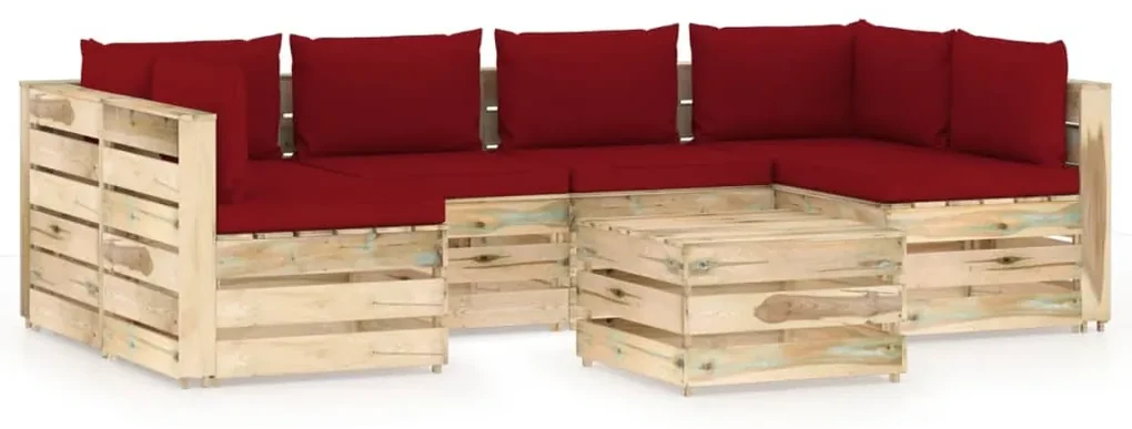 vidaXL 7-delige Loungeset met kussens groen geïmpregneerd hout