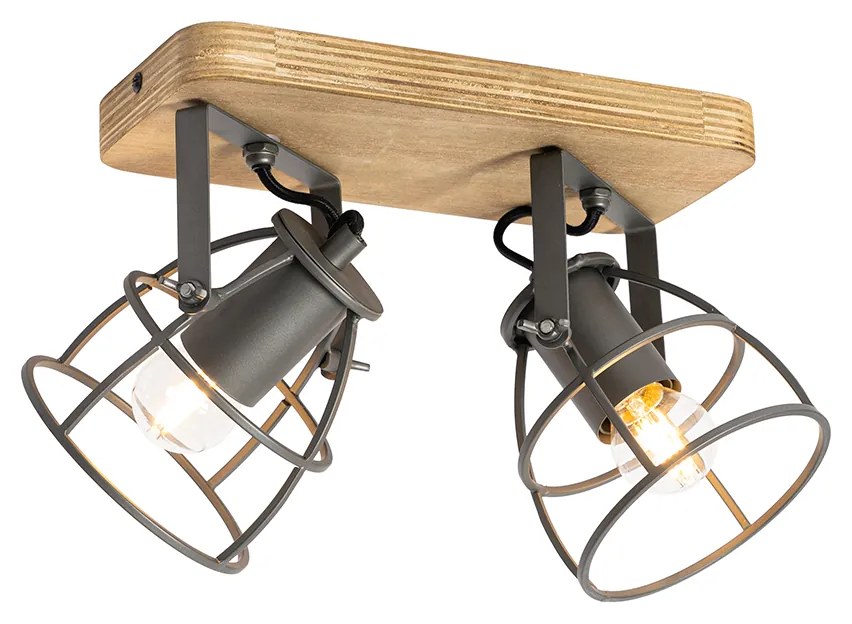 Industriële spot donkergrijs met hout verstelbaar 2-lichts - Arthur