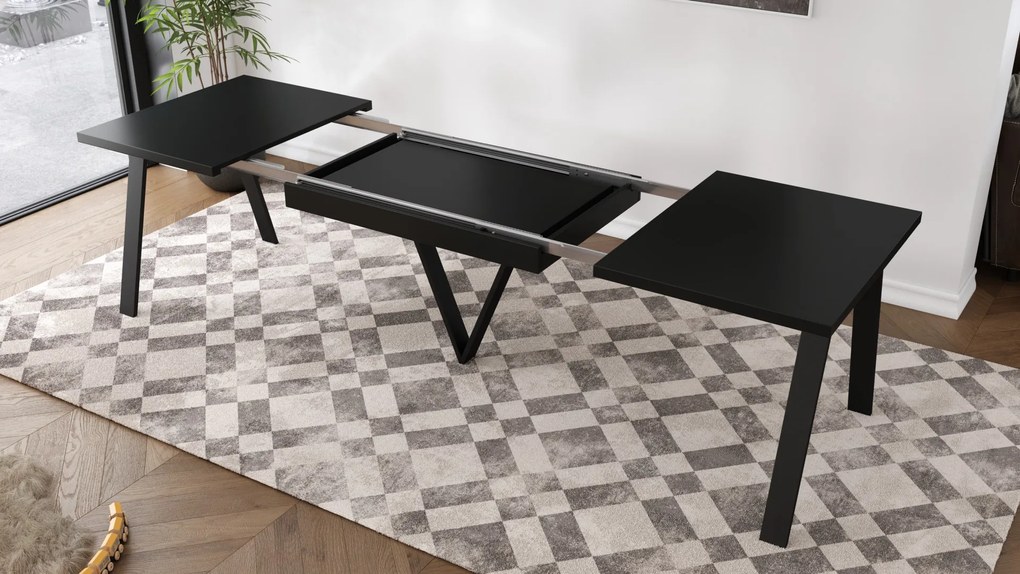 AVERY zwart mat - LOFT/INDUSTRIËLE TAFEL VOOR WOONKAMER / EETKAMER UITKLAPBAAR TOT 330 cm!