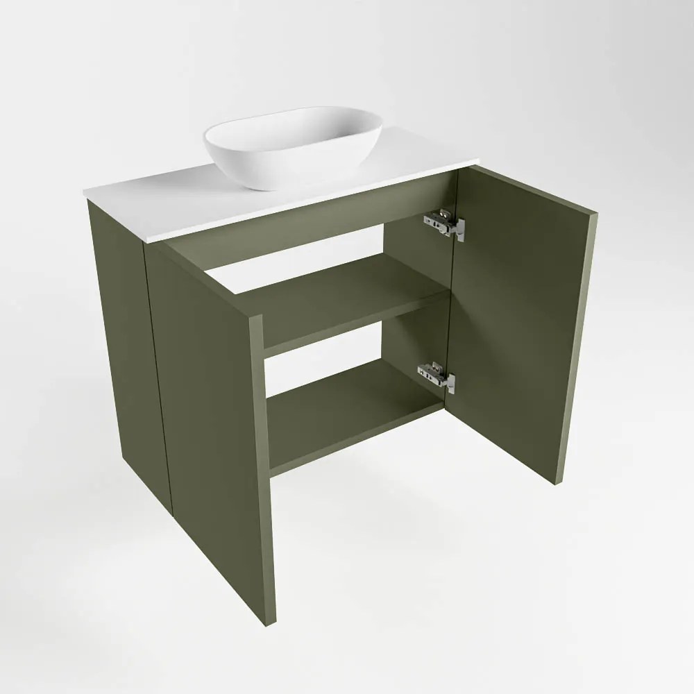 Mondiaz Fowy toiletmeubel 60cm army met witte waskom midden en kraangat