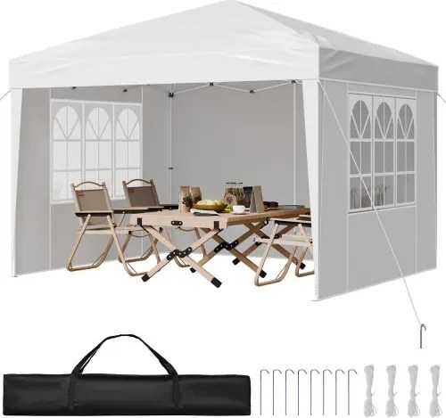 VEVOR Pop-up Gazebo, 2,95 x 2,95 x 2,63 m, Gazebo-tent, draagbare tuintent met zijwanden en geventileerde ramen, 3 hoogte-instellingen, partytent, parasol voor buitenevenementen, wit
