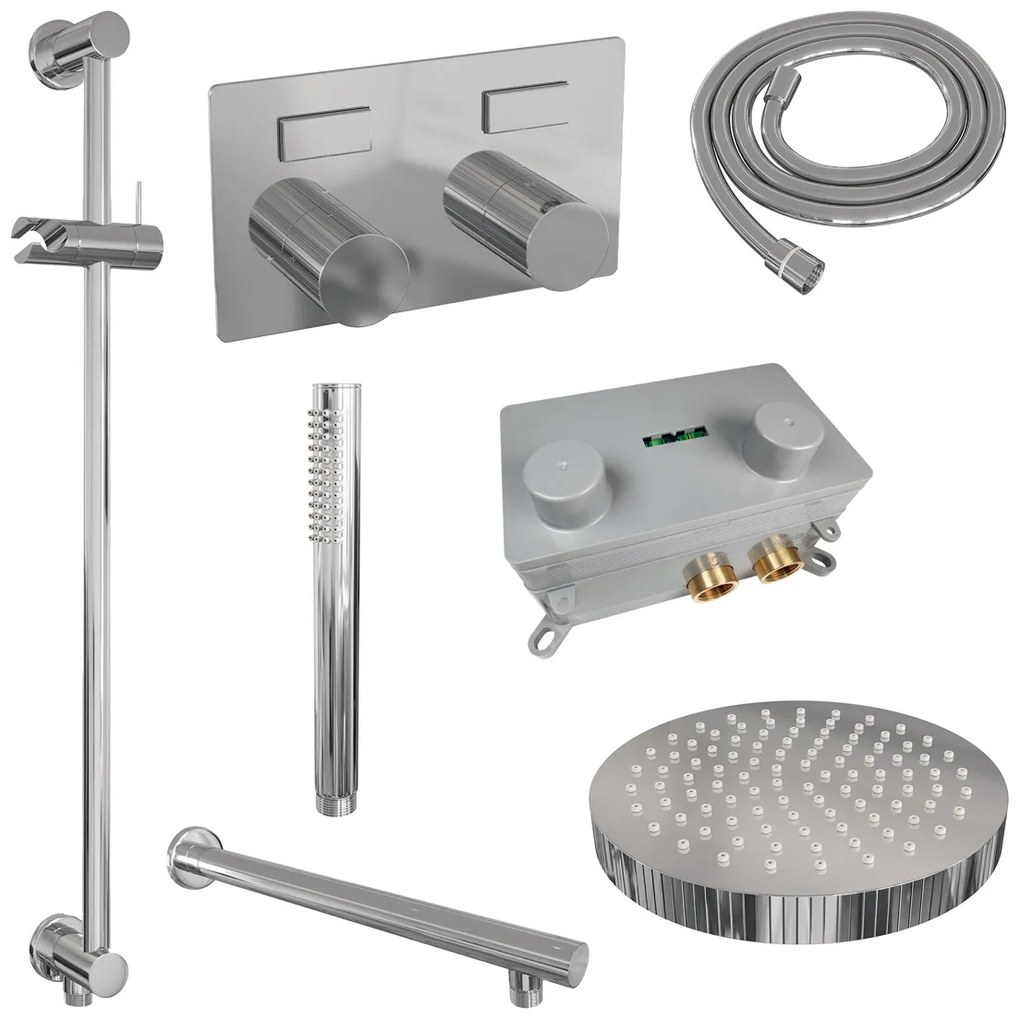Brauer Stripe inbouw regendouche met 25cm hoofddouche, rechte muurarm, staafhanddouche en glijstang set 31 chroom
