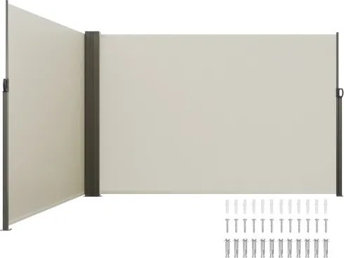 VEVOR Zijluifel 200 x 600 cm Zijwandluifel Gemaakt van 180 g/m² polyesterweefsel met PU-coating Luifel Uitschuifbare handgreep met veermechanisme Privacyscherm voor balkons Binnenplaatsen Beige