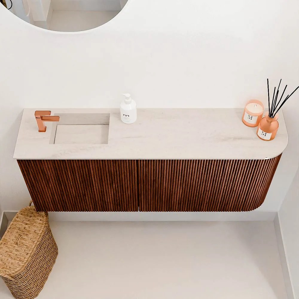 Mondiaz Joya DLux 100cm toiletmeubel ronding rechts ruby met wastafel faye links 1 kraangat meli