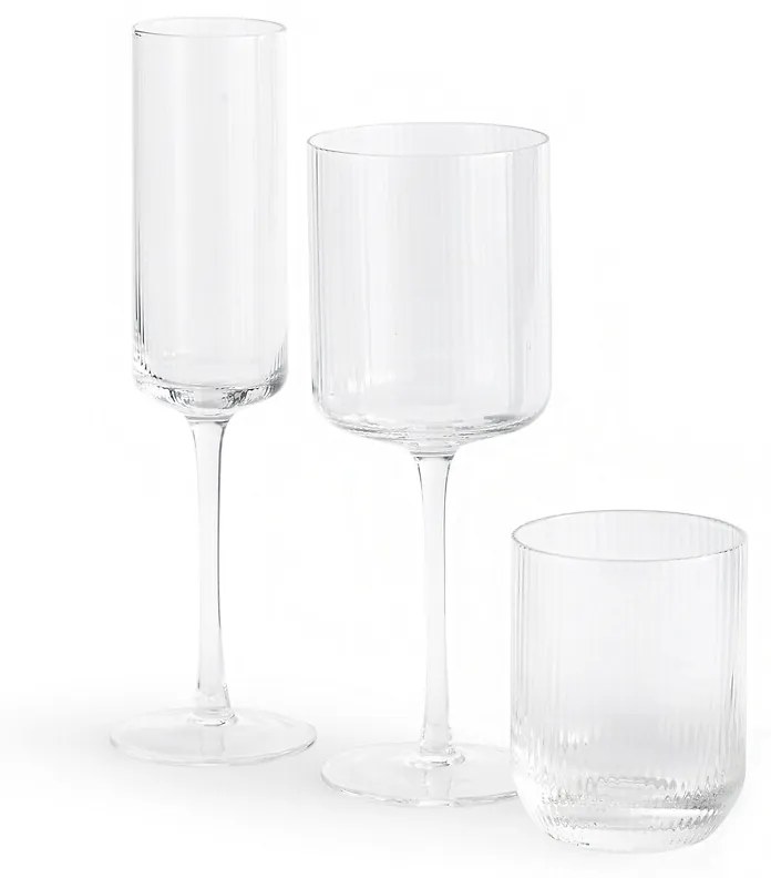 Set van 6 waterglazen in geribbeld glas, Stria