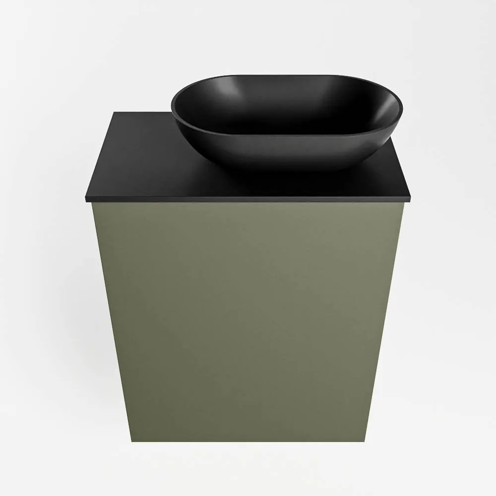 Mondiaz Fowy toiletmeubel 40cm army met zwarte waskom rechts en kraangat