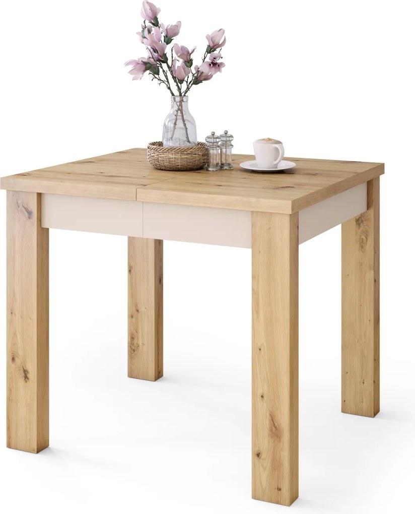 FONTE Eikenhout Artisan / beige - KLASSIEKE KEUKEN- /WOONKAMERTAFEL 85x75 UITKLAPBAAR TOT 130 cm!
