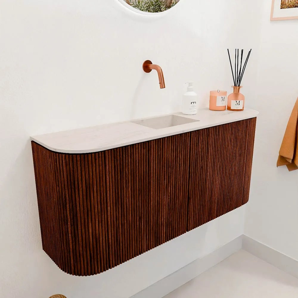 Mondiaz Joya DLux 95cm toiletmeubel ronding links/rechts ruby met wastafel faye midden zonder kraangat meli