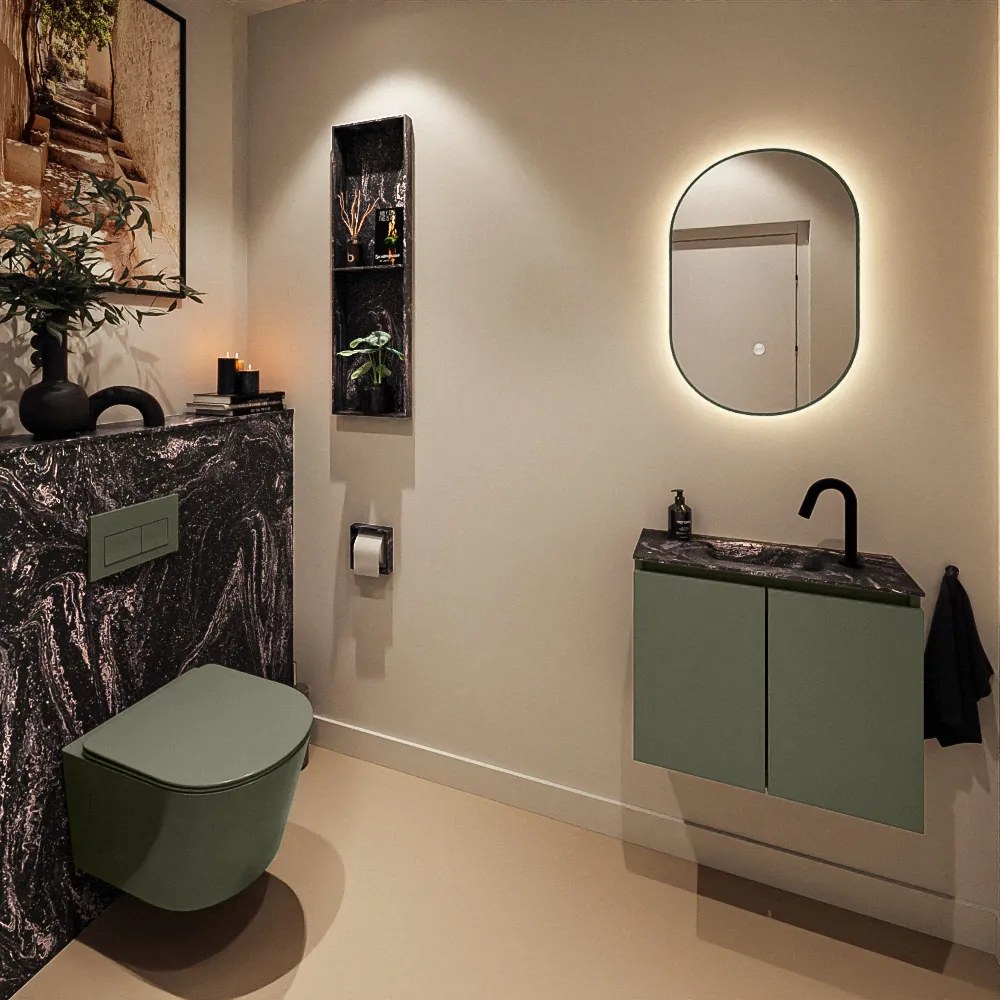 Mondiaz Ture DLux toiletmeubel 60cm army met wastafel lava midden met kraangat