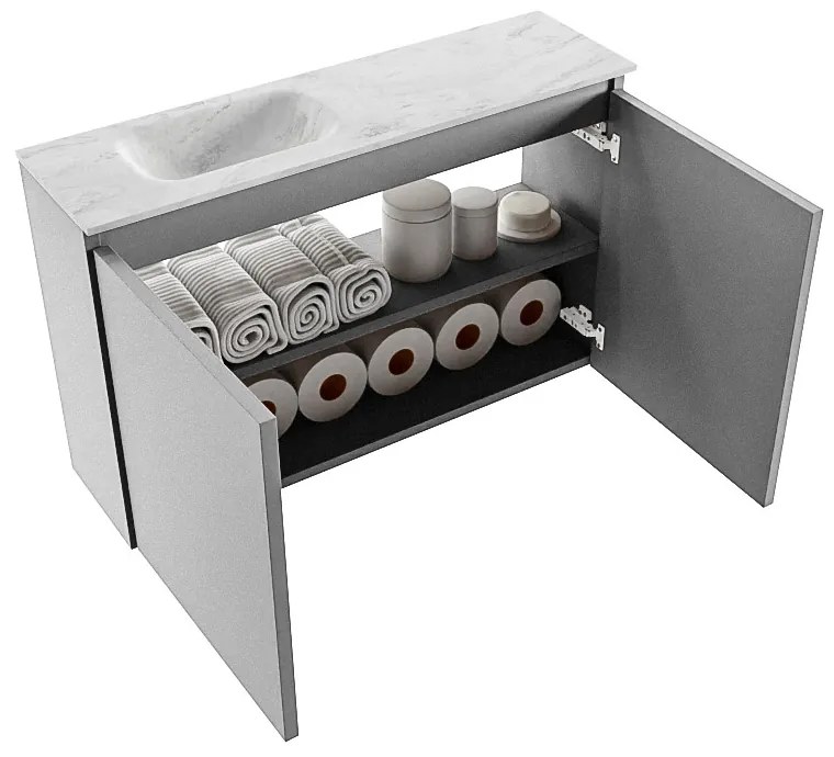 Mondiaz Ture DLux toiletmeubel 80cm plata met wastafel opalo links zonder kraangat