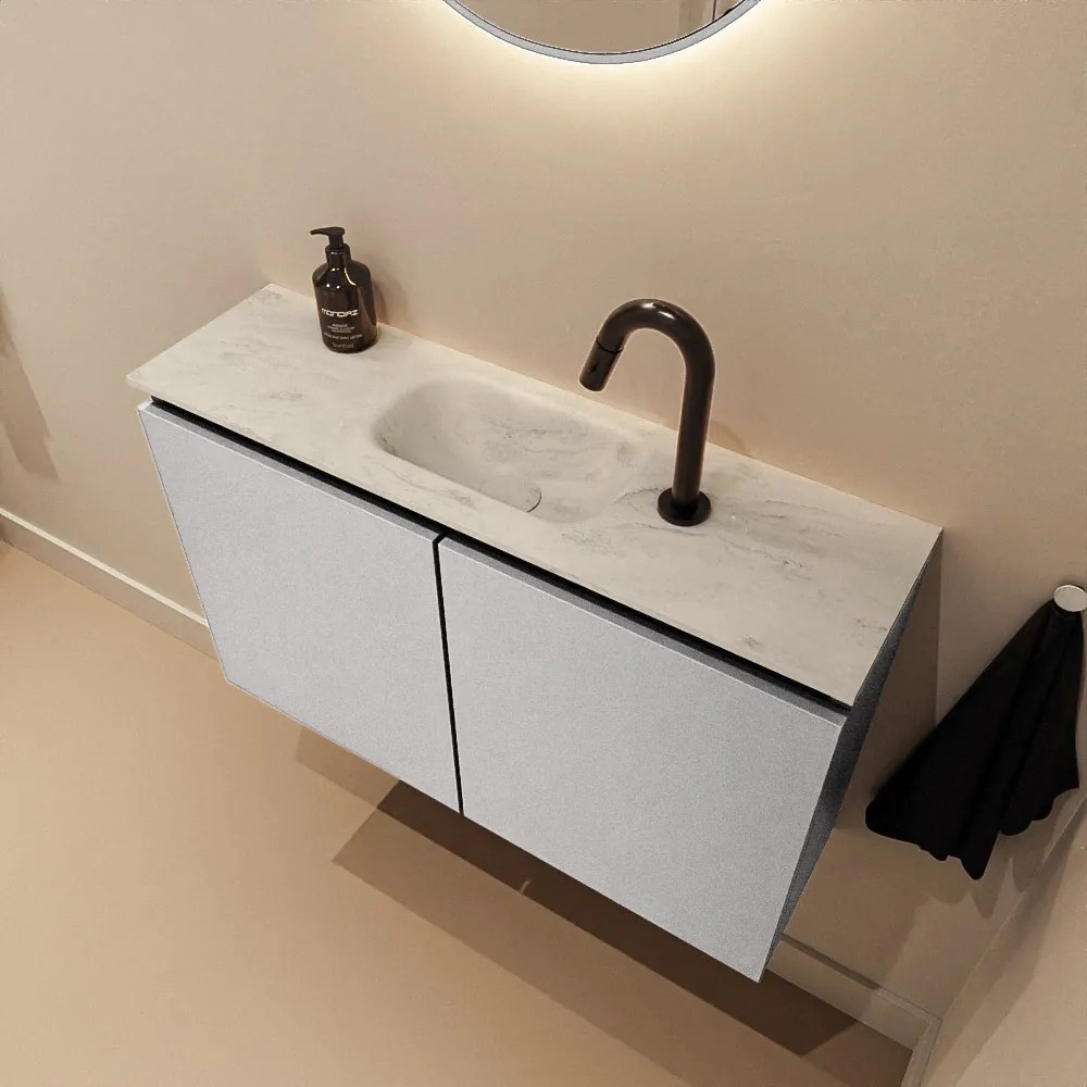 Mondiaz Ture DLux toiletmeubel 80cm plata met wastafel opalo midden met kraangat