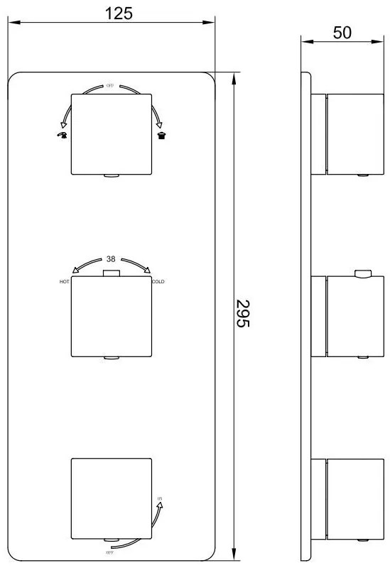 Mueller Round afbouwdeel voor inbouw thermostaat 3-wegs RVS look