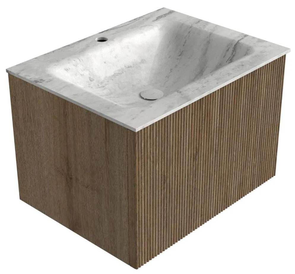 Mondiaz Kurve-dlux 60cm badmeubel dusk met 1 lade en wastafel cloud midden 1 kraangat opalo