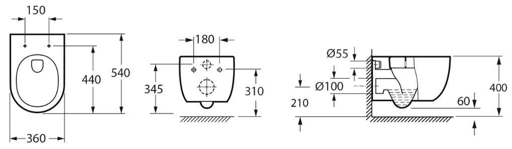 Bruckner Glanz randloos toilet met vortex spoeling 36x54cm wit