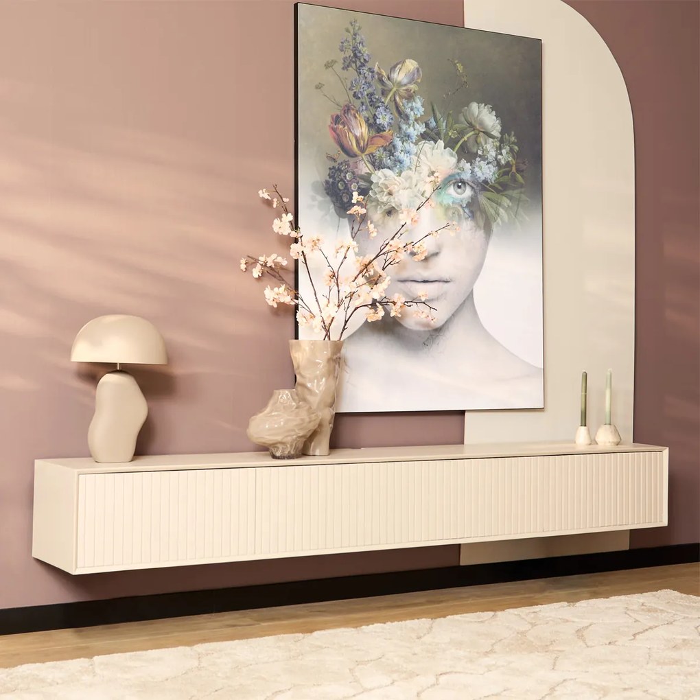 Starfurn Madison Sand Beige Tv-meubel Hangend Ribbels 240 Cm - 240x35x30cm.