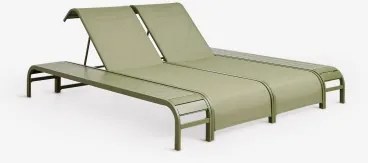 Set Van 2 Verstelbare Ligstoelen En 2 Bijzettafels Van Staal Marietta Groen – Intens Olijf - Sklum