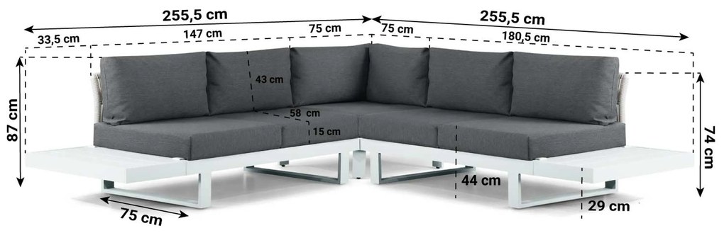 Hoek loungeset 5 personen Aluminium Wit  Lifestyle Garden Furniture Lorenzo