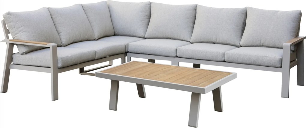 Lola hoek loungeset 5-delig aluminium latte zand teak