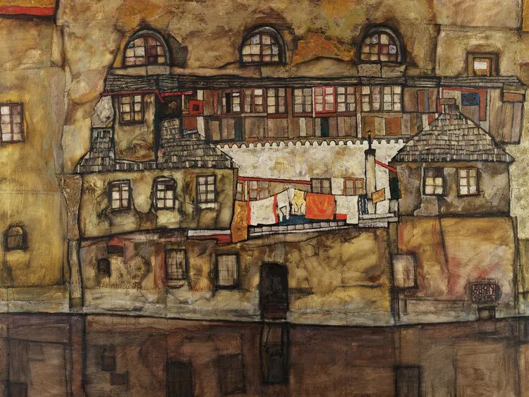 Kunstreproductie The House on the River Wall, Egon Schiele