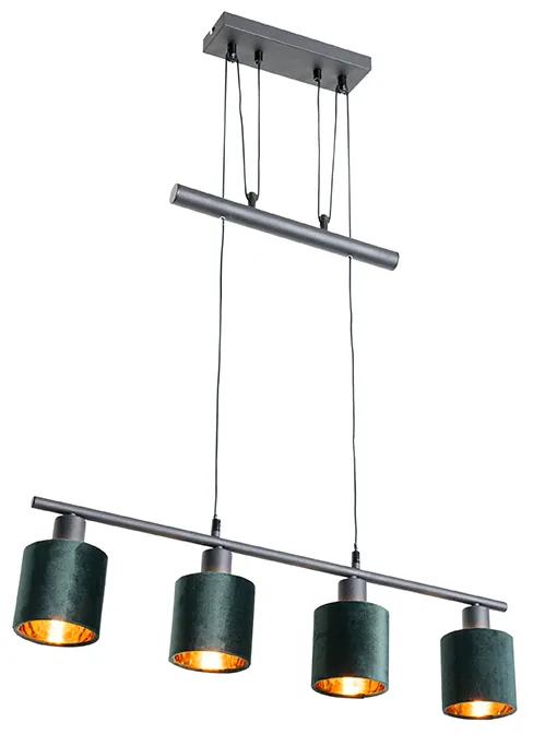 Stoffen Eettafel / Eetkamer Moderne hanglamp zwart met kap groen 4-lichts - Merwe Modern E14 rond Binnenverlichting Lamp
