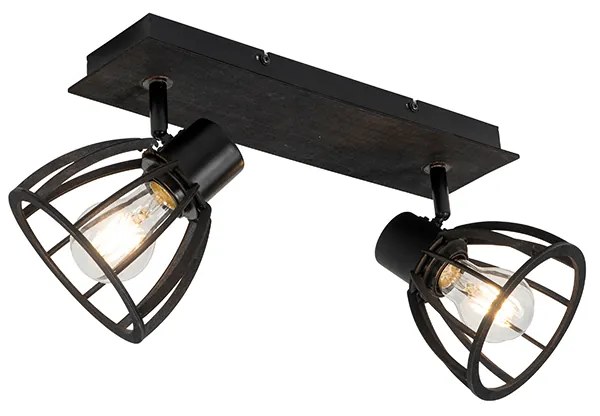 Industriële plafondlamp zwart 2-lichts - Fotu