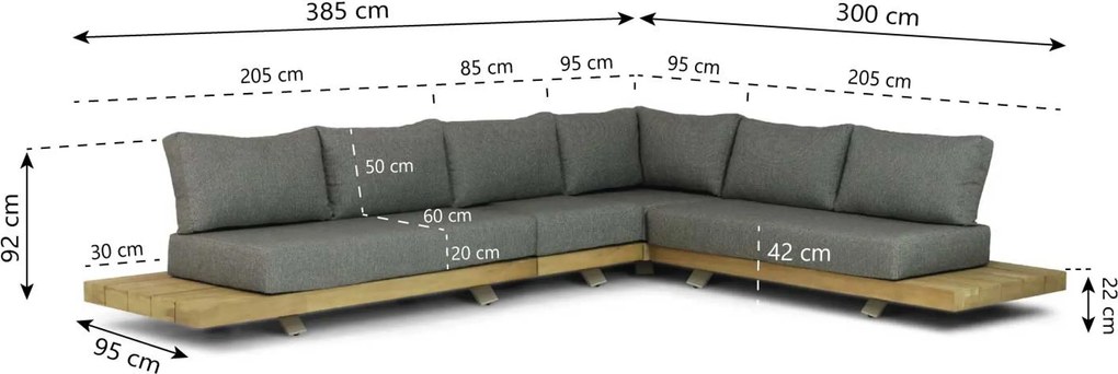 Hoek loungeset 6 personen Aluminium/Teak Old teak greywash Santika Furniture Santika
