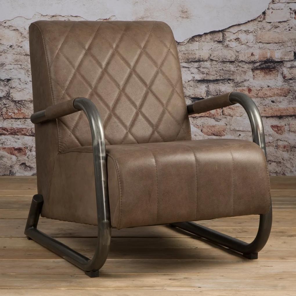 Tower Living Industriele Leren Fauteuil Taupe Ranch