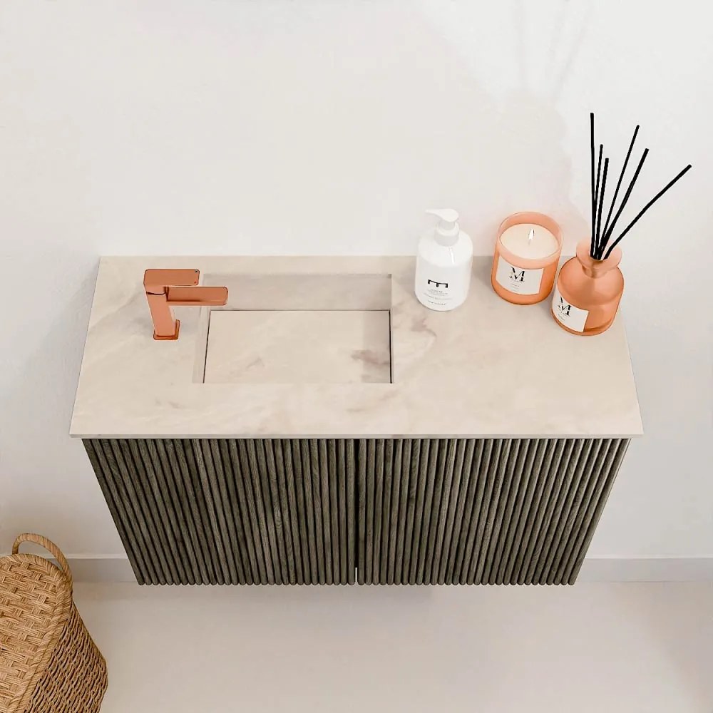 Mondiaz Joya DLux 60cm toiletmeubel shadow met wastafel faye links 1 kraangat frappe