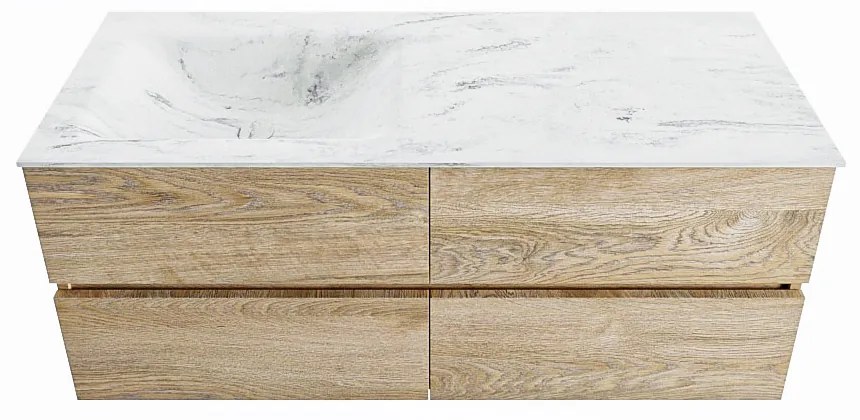 Mondiaz Vica DLux badmeubel 120cm washed oak 4 lades met wastafel opalo links zonder kraangat