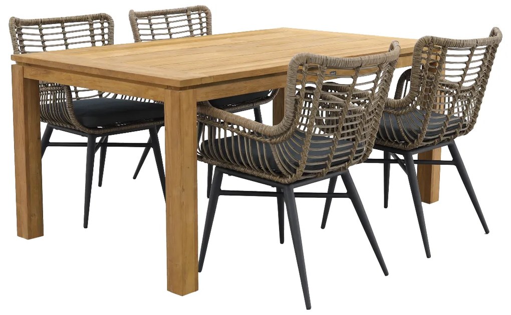 Jasmine Naturel/Rome 4-persoons dining tuinset 170x100 cm. - Brown teak