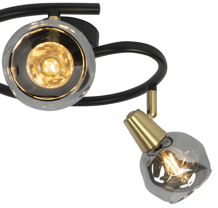 Plafondlamp zwart 44,5 cm met smoke glas 3-lichts - Vidro Art Deco E14 Binnenverlichting Lamp