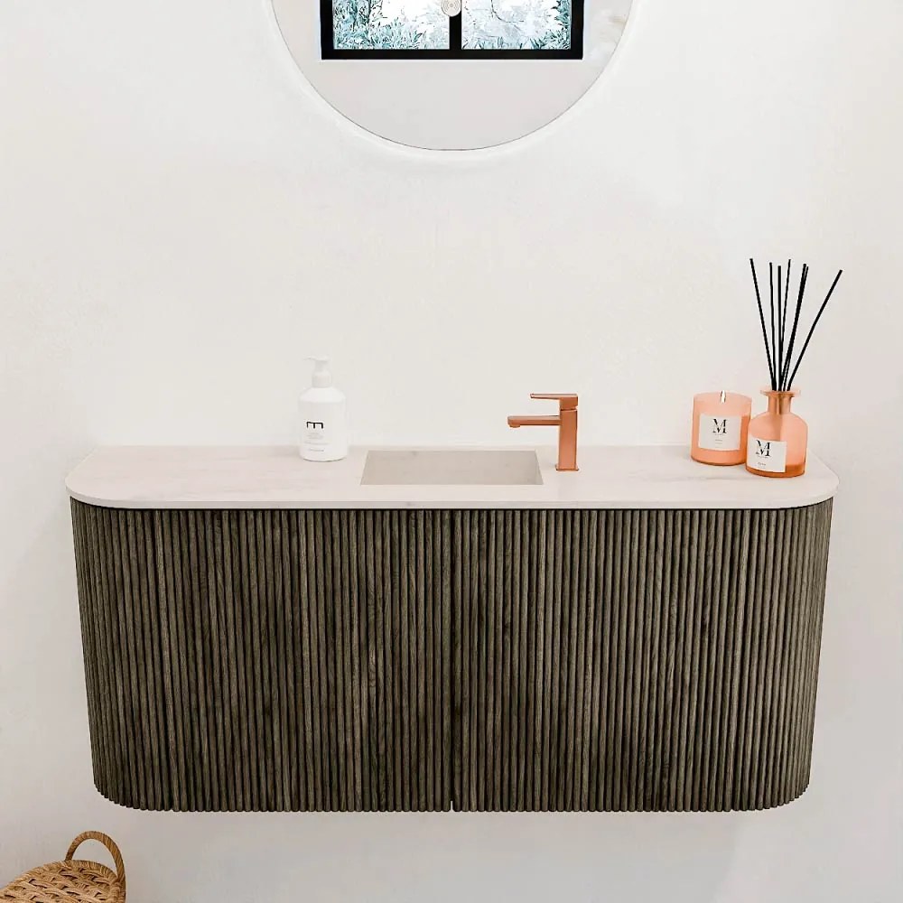 Mondiaz Joya DLux 95cm toiletmeubel ronding links/rechts shadow met wastafel faye midden 1 kraangat meli