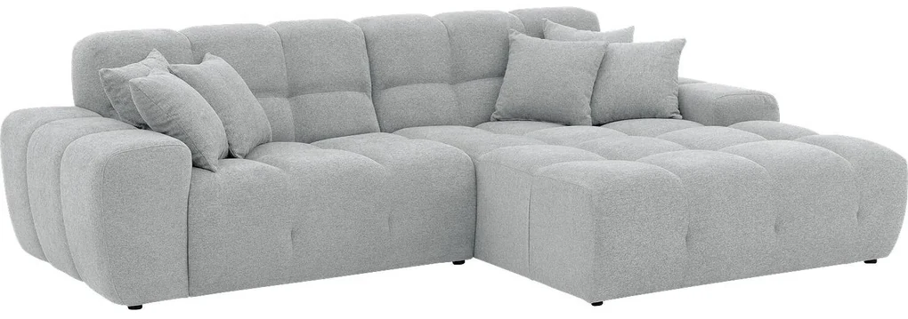 Goossens Excellent Bank Kubus - 40 X 40 Cm Stiksel lichtgrijs, stof, 1,5-zits, modern design met chaise longue rechts