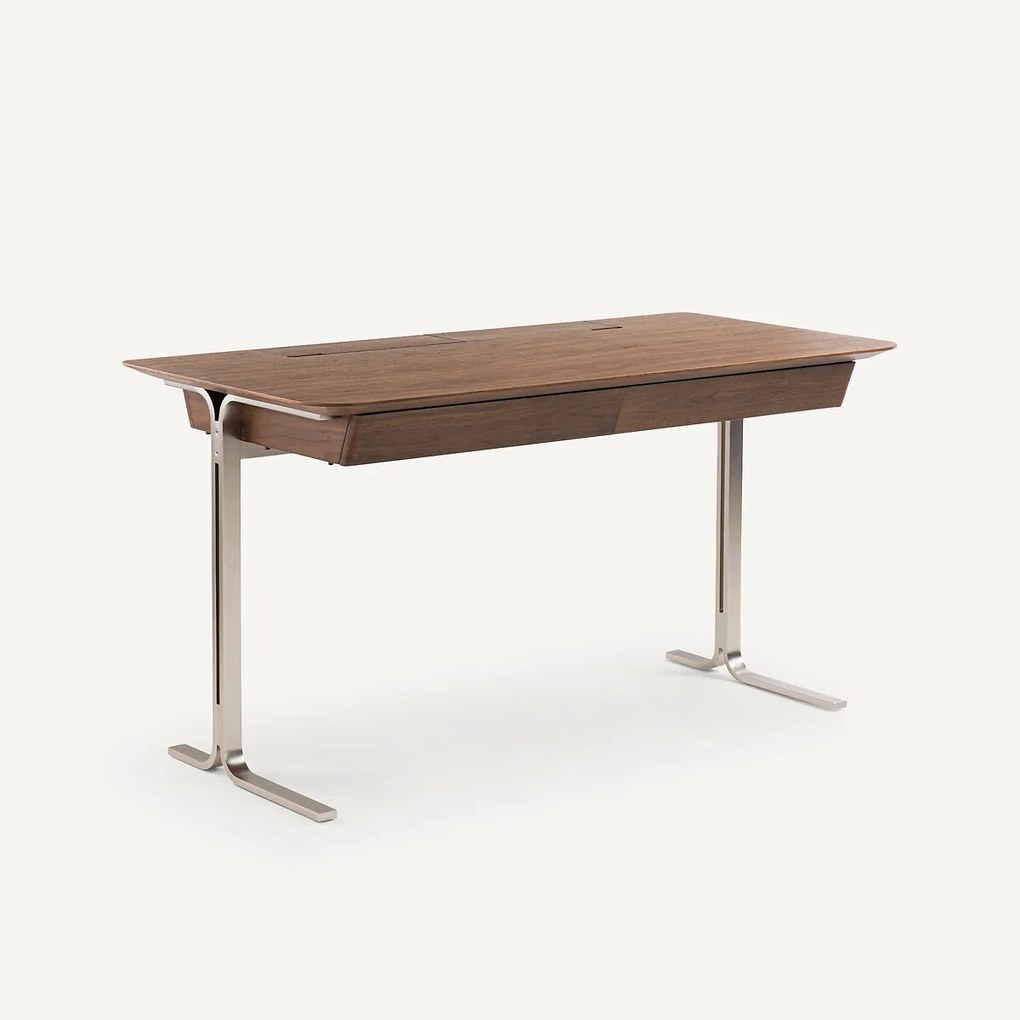 Bureau in notenhoutfineer, poten van gesatineerd nikkel, Jackson