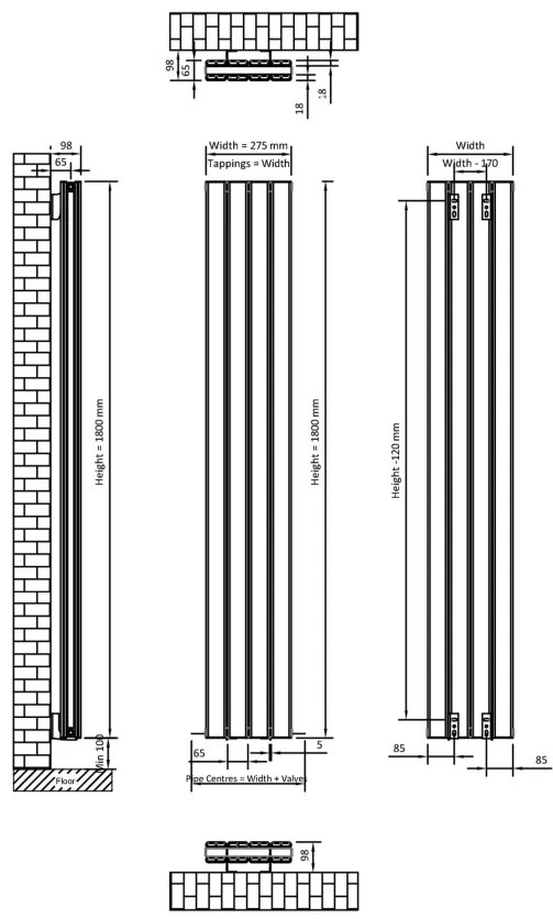 Eastbrook Hadleigh radiator 30x180cm aluminium 1003W antraciet