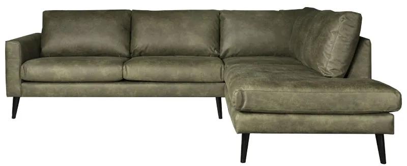 Hoekbank Aster chaise longue rechts | lederlook Dalton groen 14 | 2,62 x 2,22 mtr breed