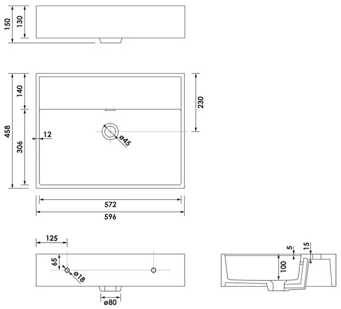 Brauer Gravity enkele wastafel mineraalmarmer 60cm met kraangat wit glans