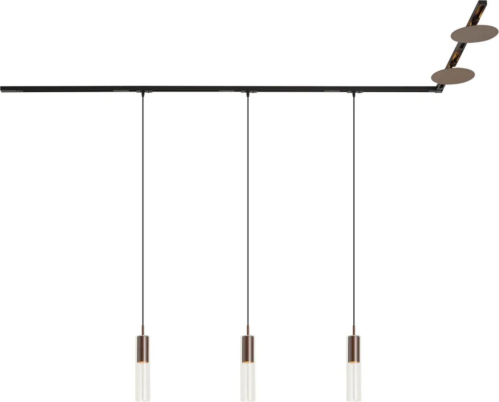 Modern railsysteem zwart met 3 hanglampen en 2 plafondlampen brons 1-fase - Iconic Lloyd Pulley