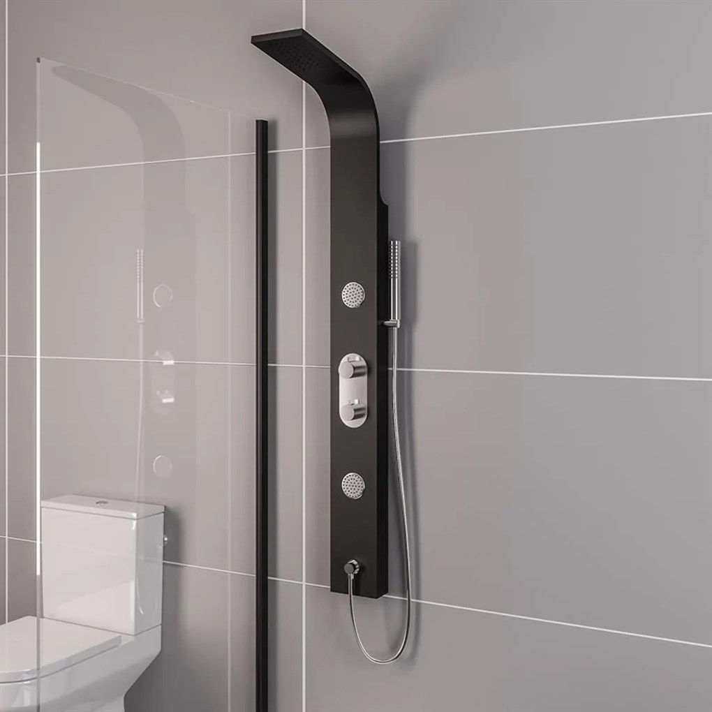Eastbrook Derwent douchepaneel met massagejets en handdouche zwart mat en chroom