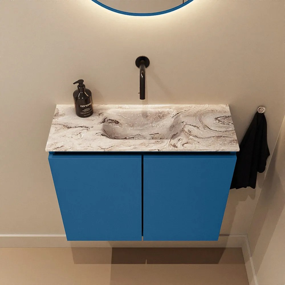 Mondiaz Ture DLux toiletmeubel 60cm jeans met wastafel glace midden zonder kraangat