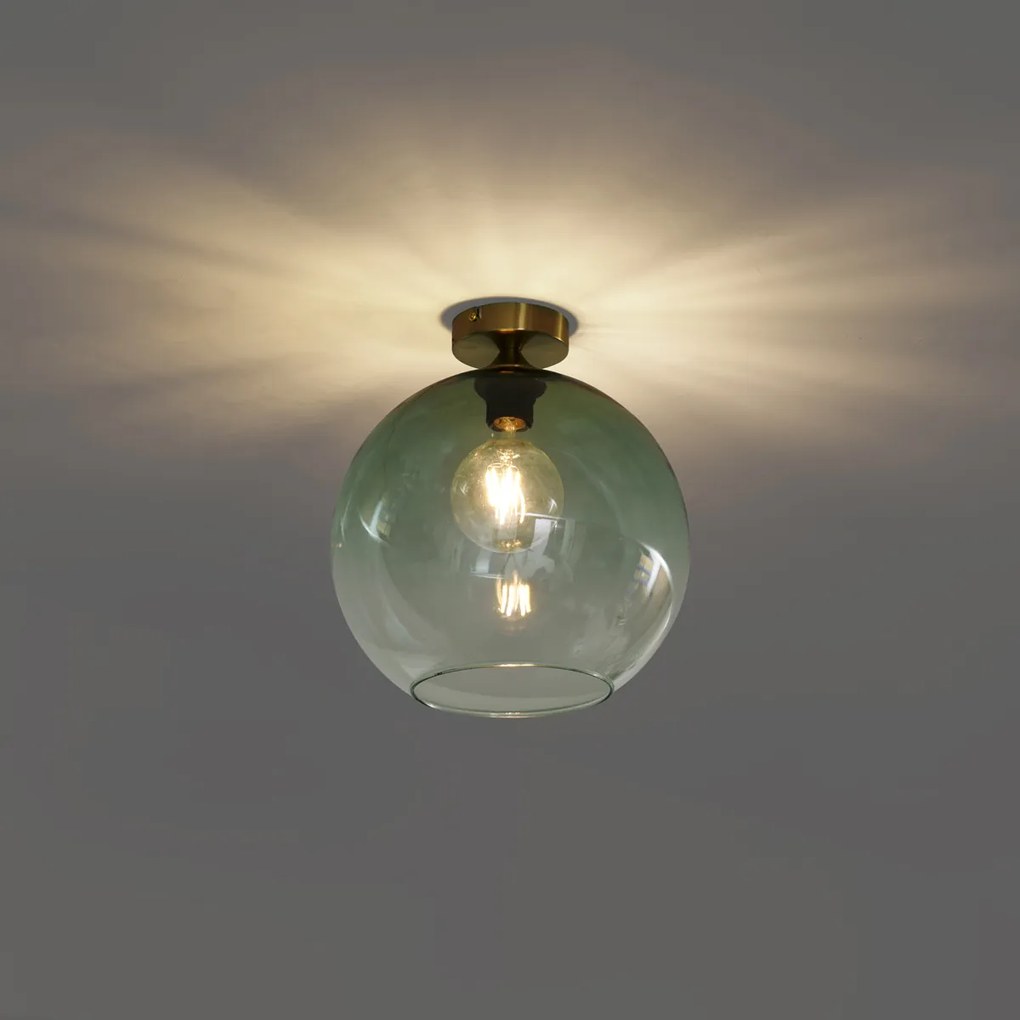 Art Deco plafondlamp messing met groen glas - Sandra